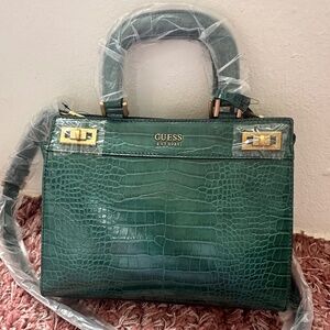 NWT! GUESS? Forest Green Faux Croc Handbag